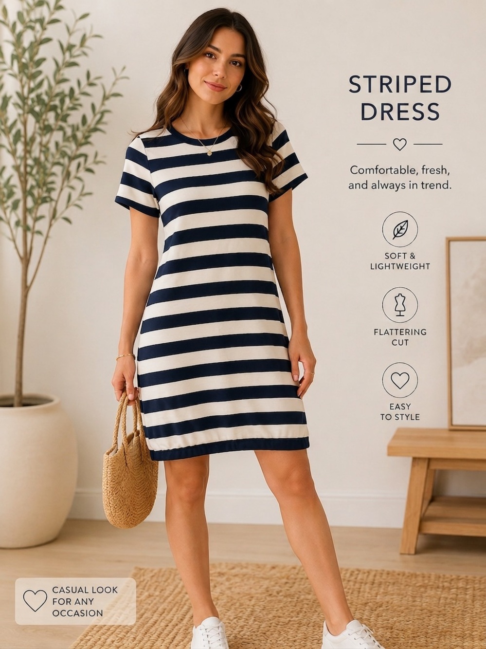J.Crew Women's Striped Casual Crewneck Short Sleeve Dress-Size S(Blue and White)